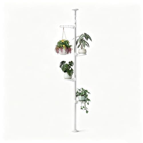 BAOYOUNI Tension Rod Plant Stand, 3 trays and 1 arm