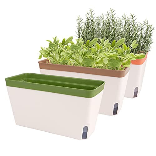 OurWarm Windowsill Herb Planter Box, self watering, 10.5 in, set of 3