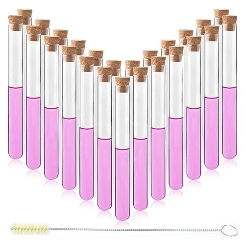 Labvida 20 ml Glass Test Tubes with Cork Stoppers and Brush, 50 pack