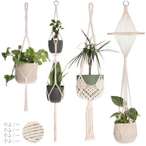 Nook Theory Macrame Plant Hangers with Hooks, 4 pack