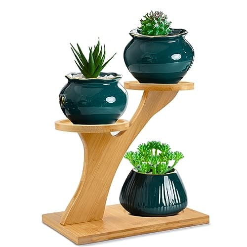 XXXFLOWER Bamboo 3 Tier Windowsill Plant Shelf, tabletop