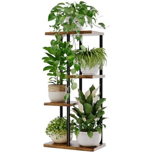 Bamworld 4 Tier Corner Metal Plant Shelf, brown