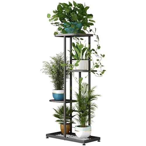 LINZINAR 4 Tier Metal Flower Pot Display Shelf, 5 pots