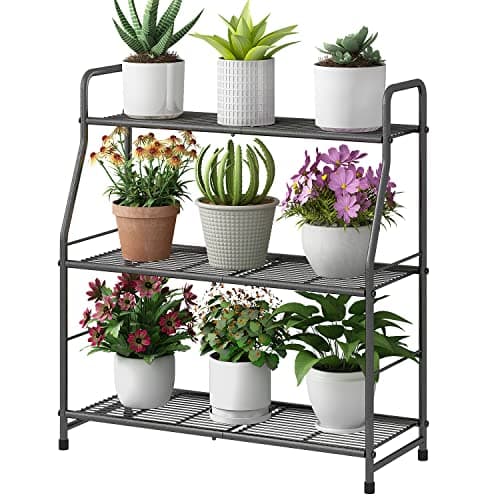 Simple Trending 3 Tier Folding Metal Plant Shelf, about 27 in wide, waterproof