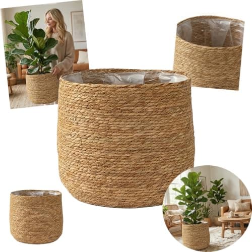 Woven Seagrass Planter Basket, 11.8 in, with plastic liner