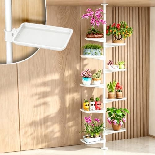 VIBRFURE Tension Rod Plant Stand, floor to ceiling, 3.6 to 10.5 ft, 8 trays