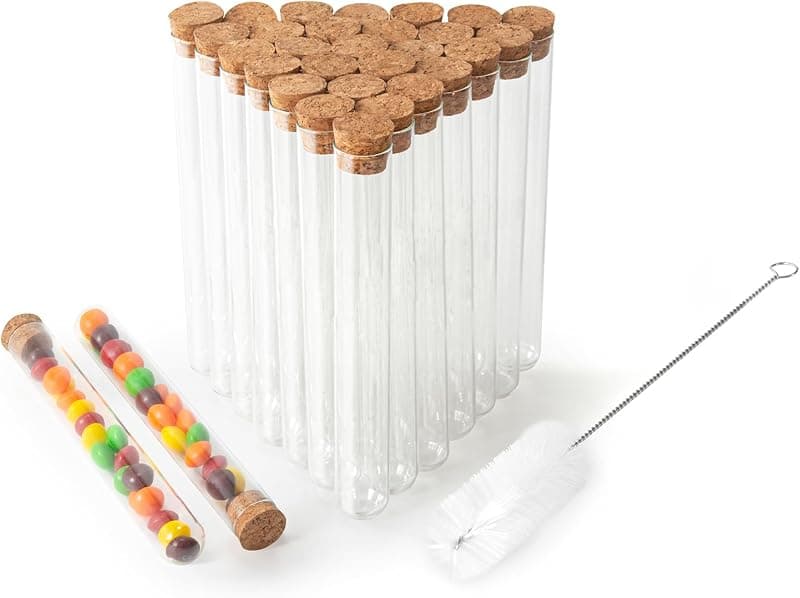 20 ml Glass Test Tubes with Cork Stoppers and Brush, 30 pack
