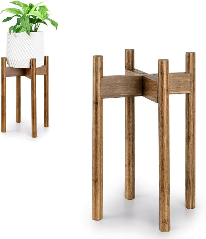 Fox & Fern Large Adjustable Bamboo Plant Stand, 8 to 12 in, 200 lb