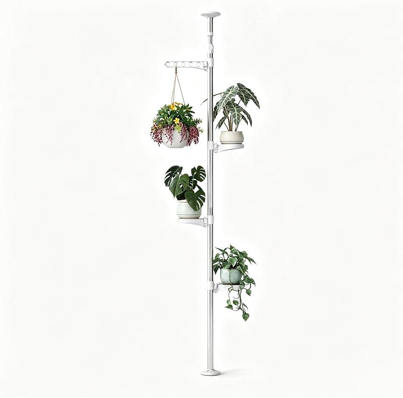 BAOYOUNI Tension Rod Plant Stand, 3 trays and 1 arm