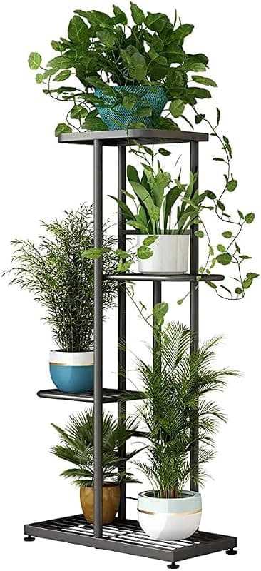 LINZINAR 4 Tier Metal Flower Pot Display Shelf, 5 pots