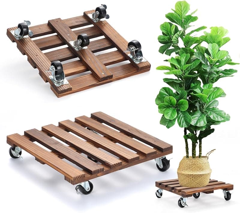 12 in Wooden Rolling Plant Caddy, 264 lb, 2 pack