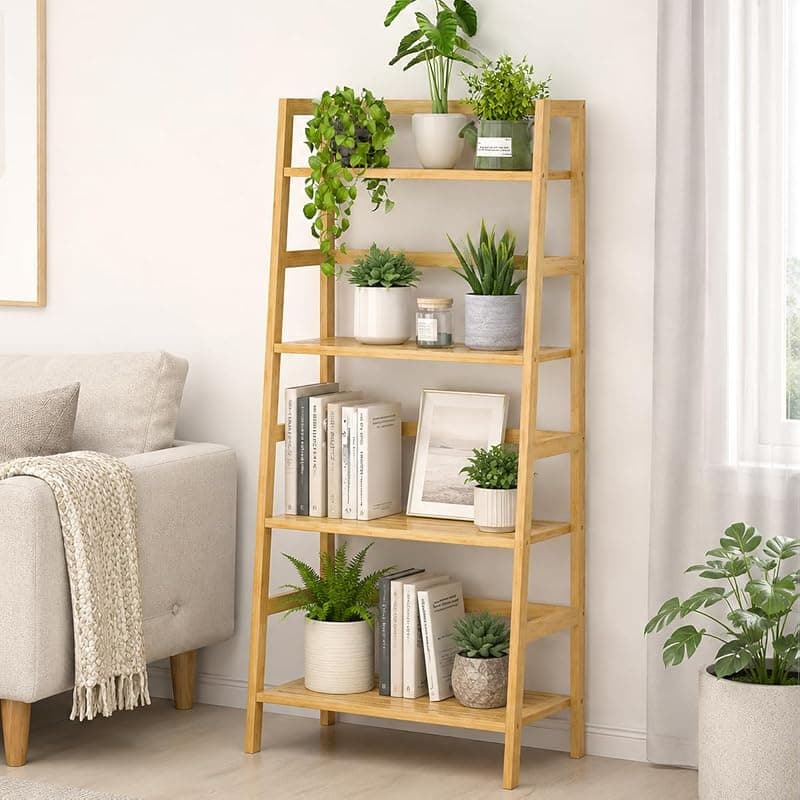 4 Tier Bamboo Ladder Shelf, 50 in