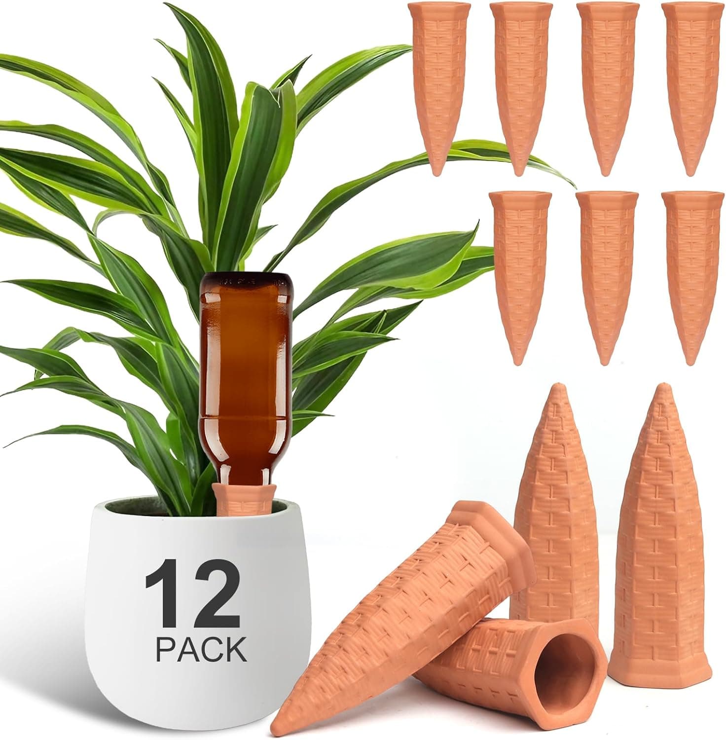 Baxrou Terracotta Watering Spikes for wine bottles, 12 pack