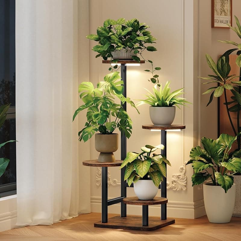 Homsorout 4 Tier Plant Stand with Adjustable Grow Light