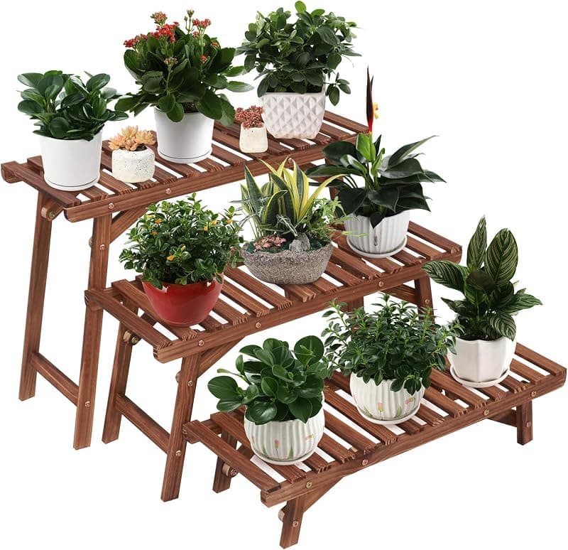 Ufine 3 Tier Wood Ladder Plant Shelf, set of 3