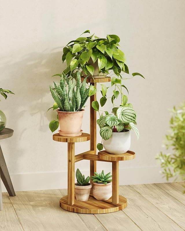 Bamworld 3 Tier Wood Plant Shelf, corner