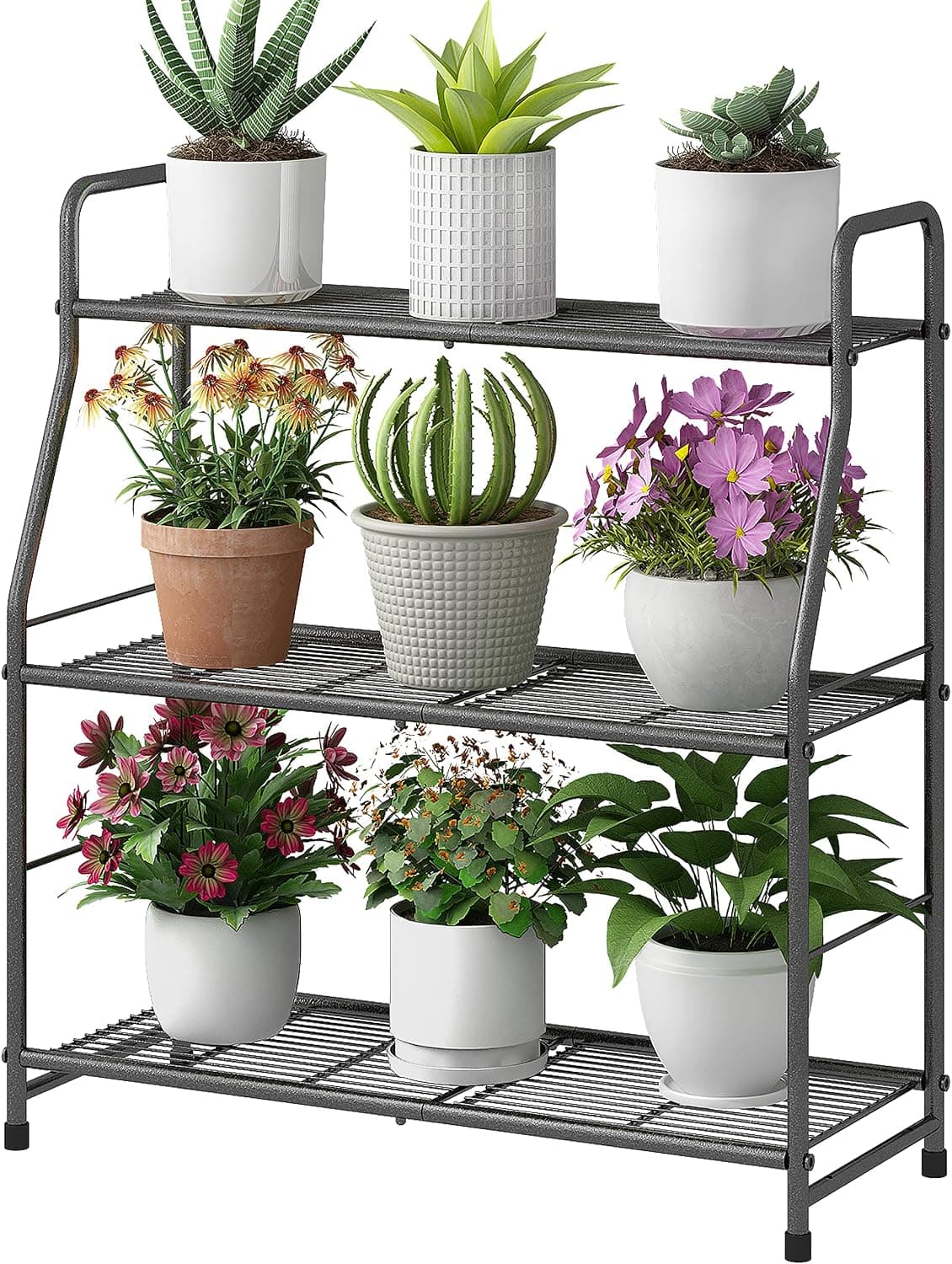 Simple Trending 3 Tier Folding Metal Plant Shelf, about 27 in wide, waterproof