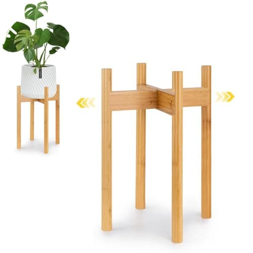 Fox & Fern Large Adjustable Bamboo Plant Stand, 8 to 12 in, 200 lb