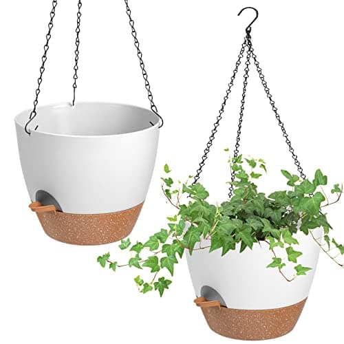 Vanslogreen Self Watering Hanging Planter with drainage holes and removable tray, 2 pack