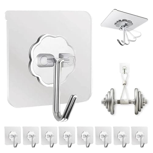 DDMY Adhesive Wall Hooks, 50 lb max, clear, 10 pack