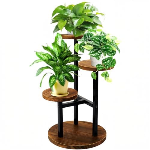 GEEBOBO 3 Tier Metal and Wood Corner Plant Stand