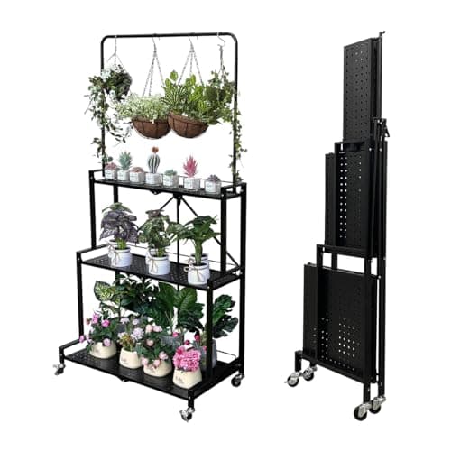 lumizone 4 Tier Foldable Plant Stand with wheels and brakes