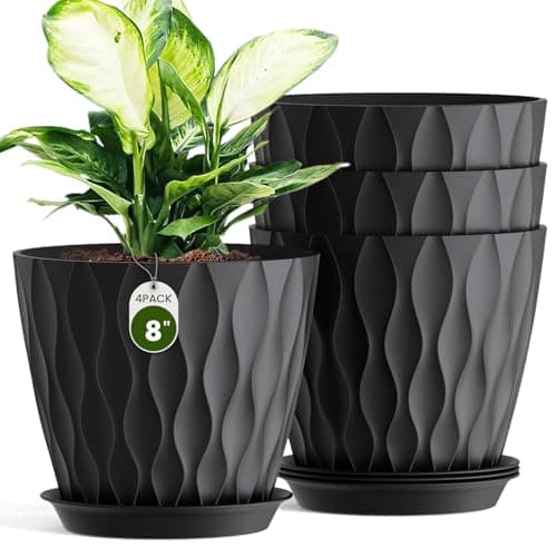 Areutxbis 8 in Plastic Planters with Drainage and Saucers, 4 pack