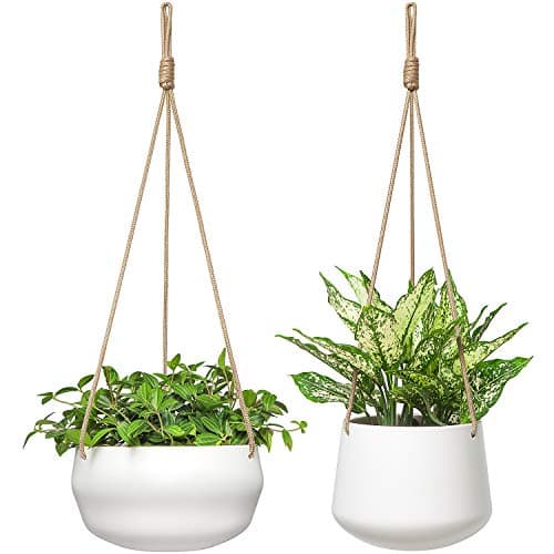 Mkono Ceramic Hanging Planters, 8 in shallow and 6 in deep, 2 pack