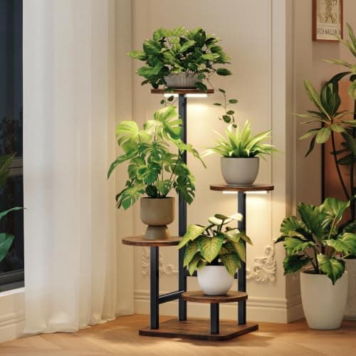 Homsorout 4 Tier Plant Stand with Adjustable Grow Light