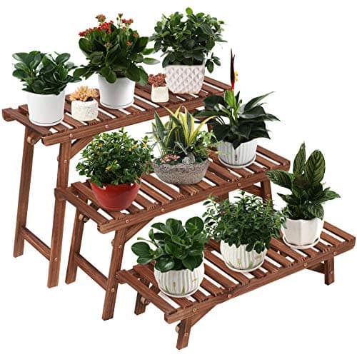 Ufine 3 Tier Wood Ladder Plant Shelf, set of 3