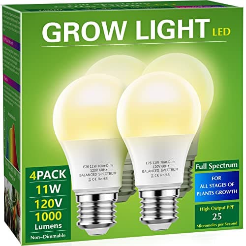 Briignite A19 Grow Light Bulbs, 4 pack, E26, 4000 K