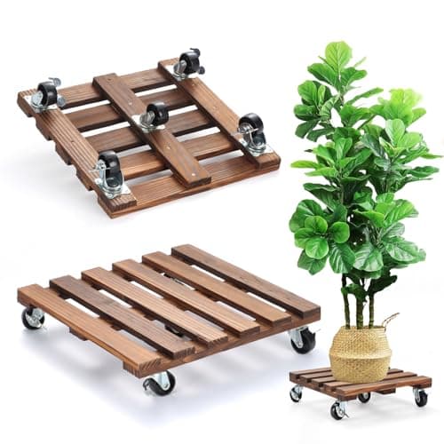 12 in Wooden Rolling Plant Caddy, 264 lb, 2 pack