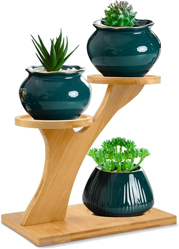 XXXFLOWER Bamboo 3 Tier Windowsill Plant Shelf, tabletop