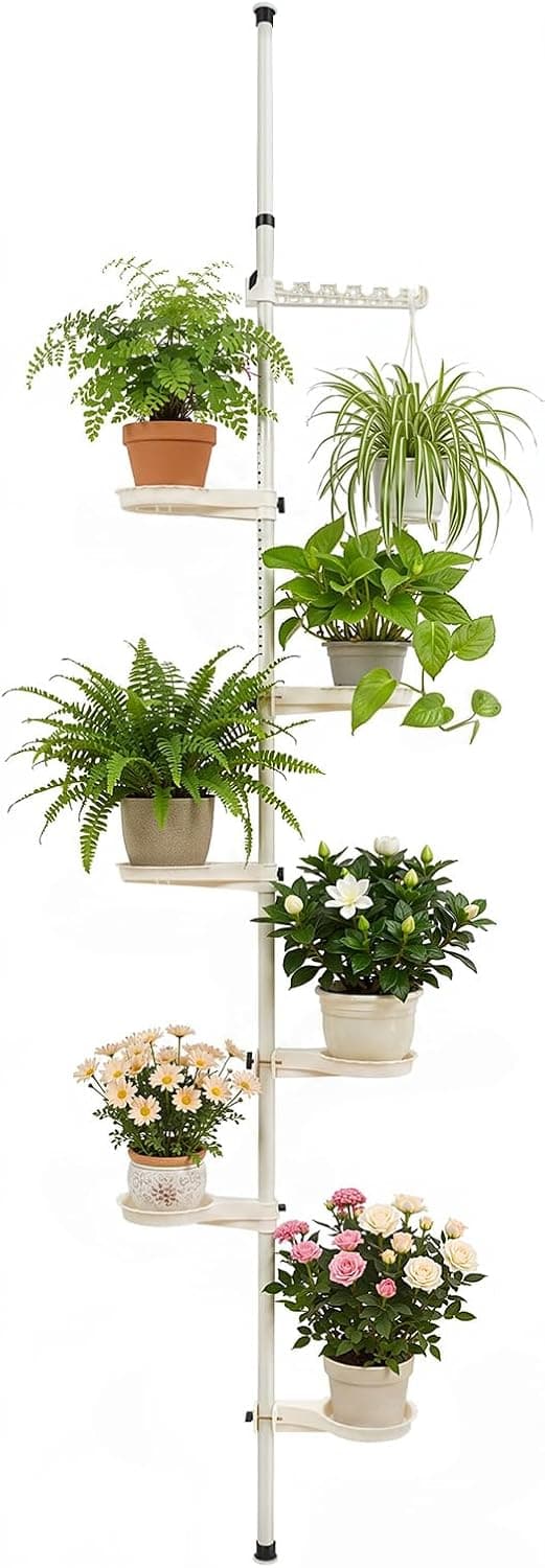 7 Layer Indoor Plant Pole, spring tension, adjustable trays