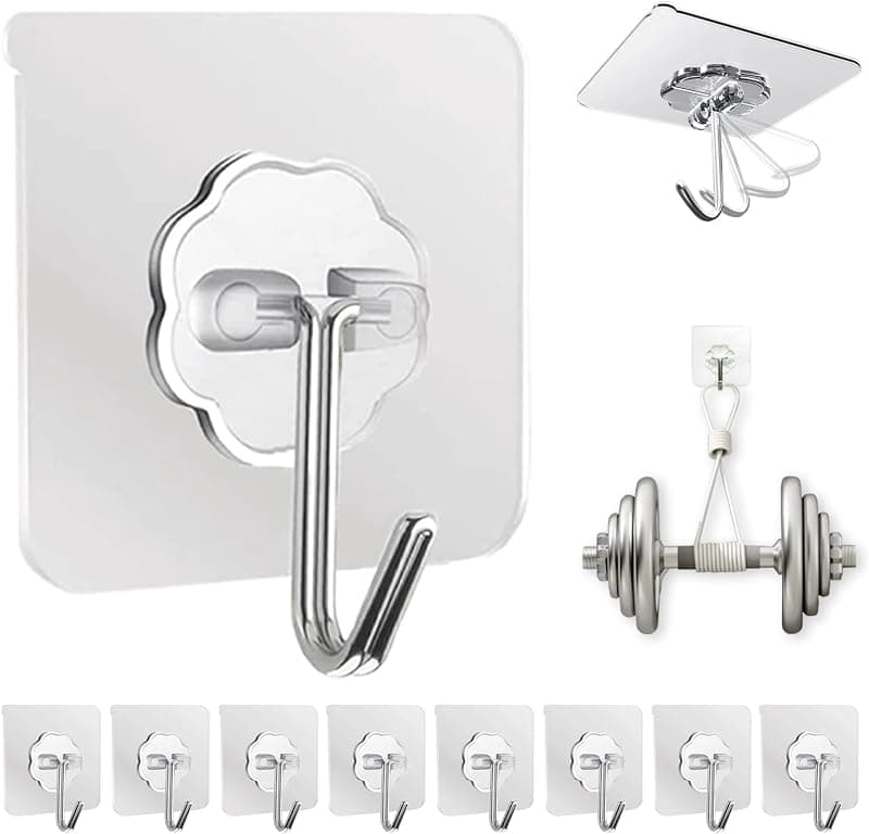 DDMY Adhesive Wall Hooks, 50 lb max, clear, 10 pack