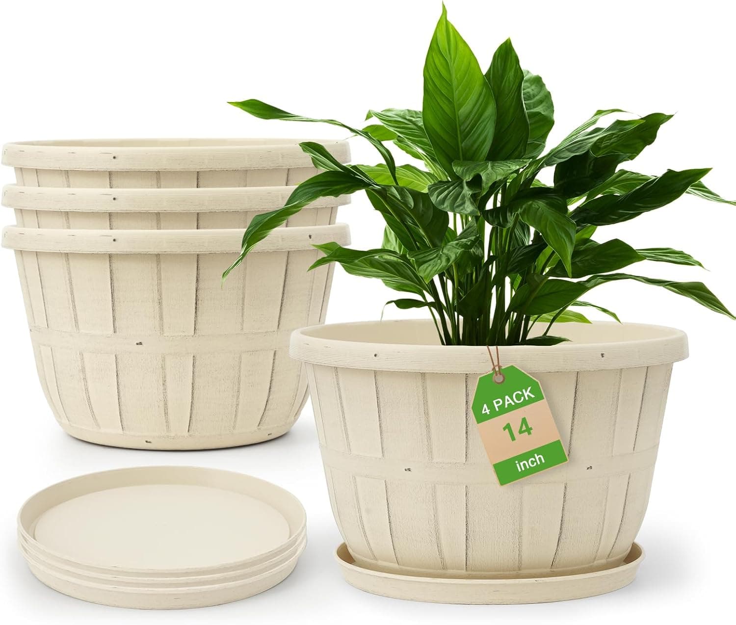 Quarut 14 in Plastic Planter with drainage and saucer, 5 gallon, 4 pack