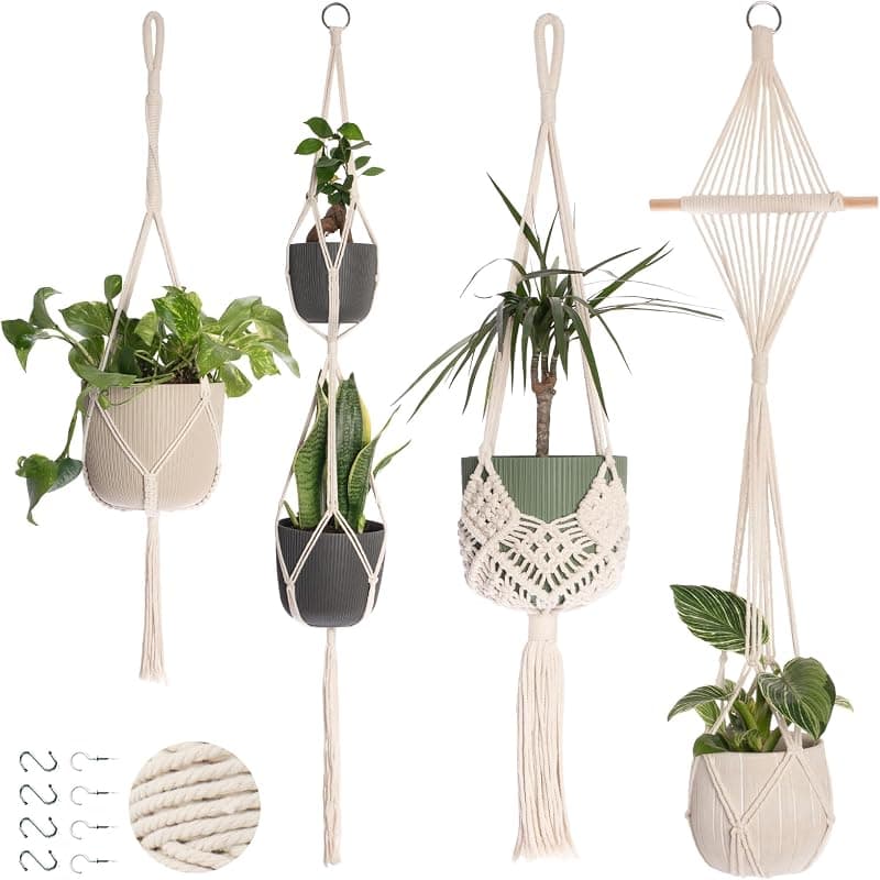 Nook Theory Macrame Plant Hangers with Hooks, 4 pack