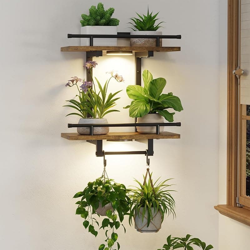 LASZOLA 2 Tier Floating Plant Shelf with Light and Hooks