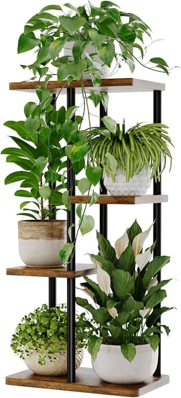 Bamworld 4 Tier Corner Metal Plant Shelf, brown