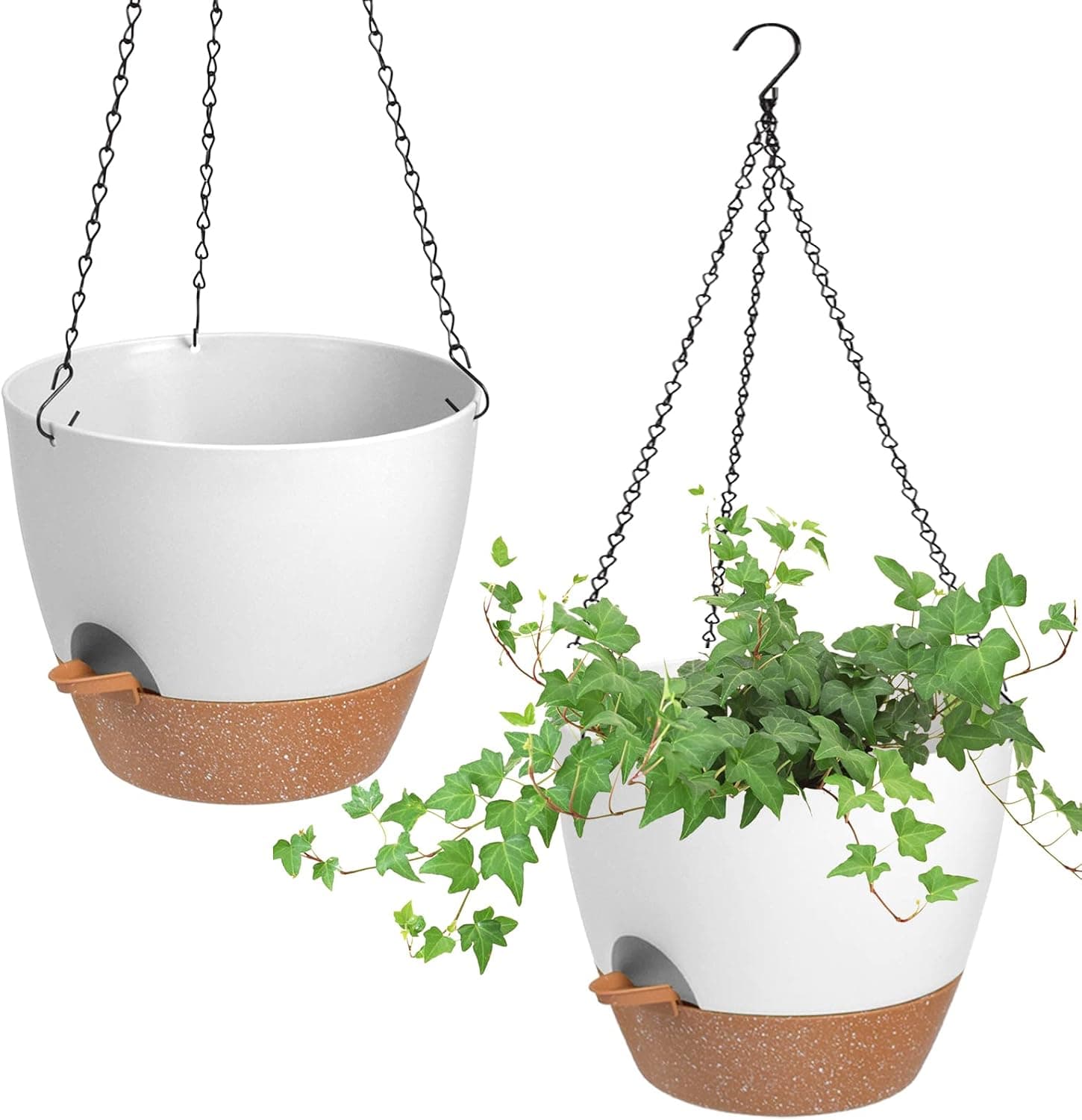 Vanslogreen Self Watering Hanging Planter with drainage holes and removable tray, 2 pack