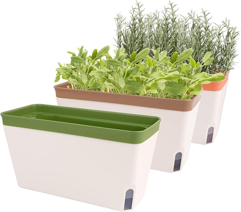 OurWarm Windowsill Herb Planter Box, self watering, 10.5 in, set of 3