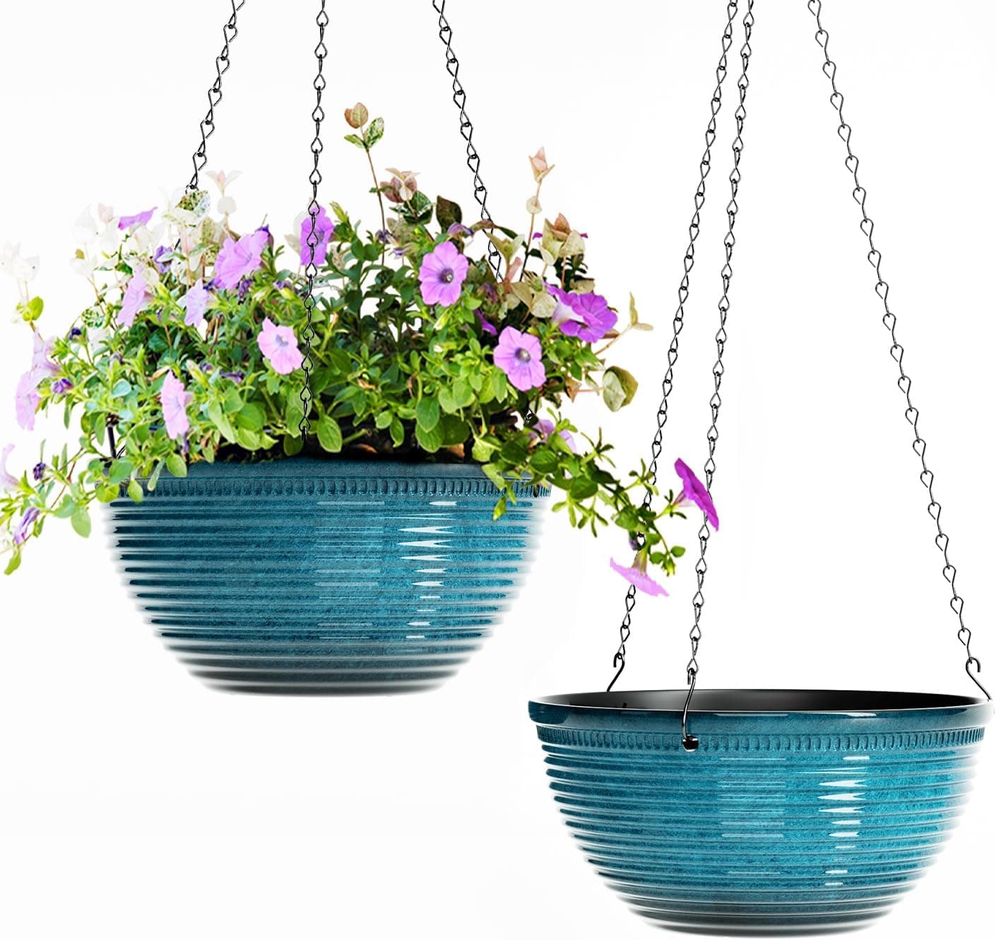 10 in Hanging Planter, glazed finish, drainage holes with plug, 2 pack