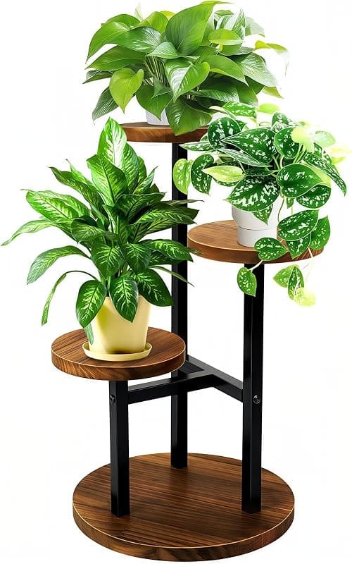 GEEBOBO 3 Tier Metal and Wood Corner Plant Stand