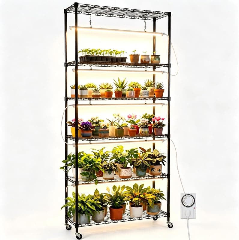 6 Tier Grow Light Shelf, T8 lights, 35.4 by 13.8 by 70.9 in